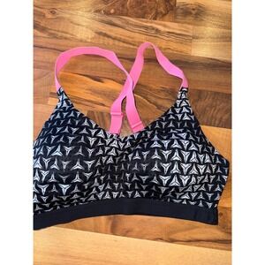 VSX‎ Sport Black White Geo Print Pink Strappy Sports Bra 34D workout supportive